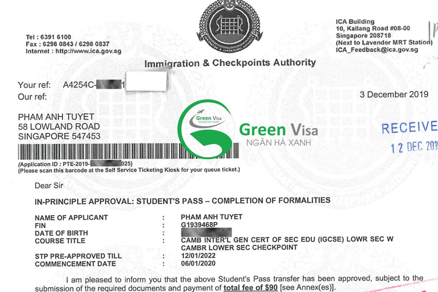 Phạm Ánh Tuyến Visa thành công Singapore